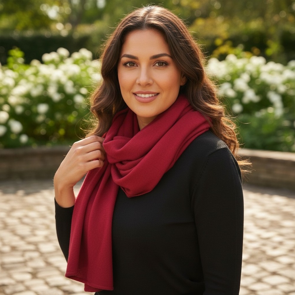 Boston Proper Scarf S Red Silk Cashmere Blend Knit Luxury Quiet Luxury NWT